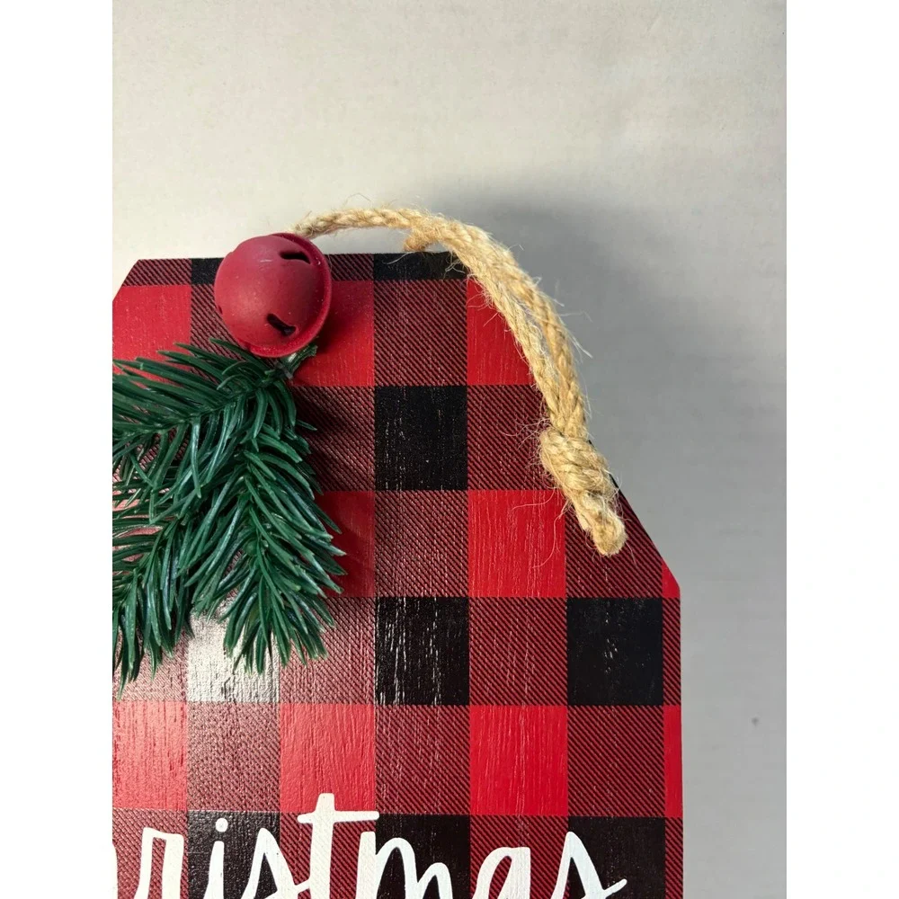 Christmas Countdown Wooden Hanging Sign Red Black Buffalo Plaid Chalkboard Decor
